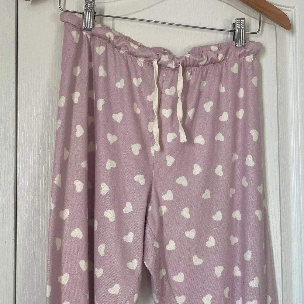 Z Supply Pink and White Heart Print Pajama Joggers